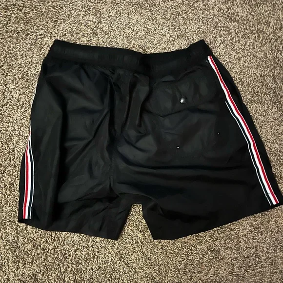Moncler Black Swim Trunks with Red Stripe - Picture 2 of 4